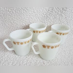 Set of 4 Pyrex Vintage Golden Butterfly Cups/ Mugs